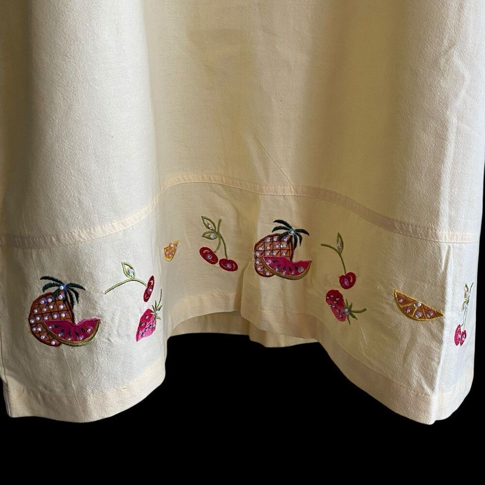 Vtg Jane Ashley Dress Size Large Yellow Fruit Tropical Resort Vacation Beaded - Picture 4 of 7